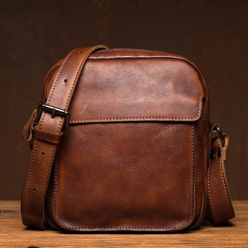 Retro Casual Joker Leather Messenger | Genuine Leather Vertical Shoulder Bag | Small Commuter Tide Bag with Baotou Design (Model 7348) Luxegan