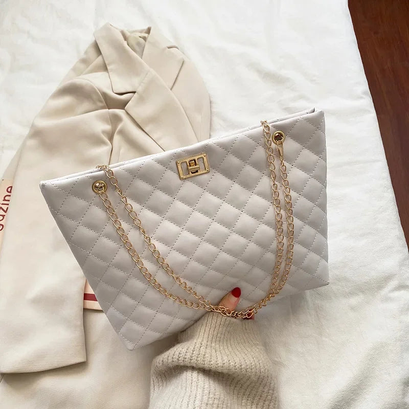 Tote Bags for Women | PU Leather Diamond Lattice Handbag & Large Capacity Underarm Shoulder Bag Luxegan