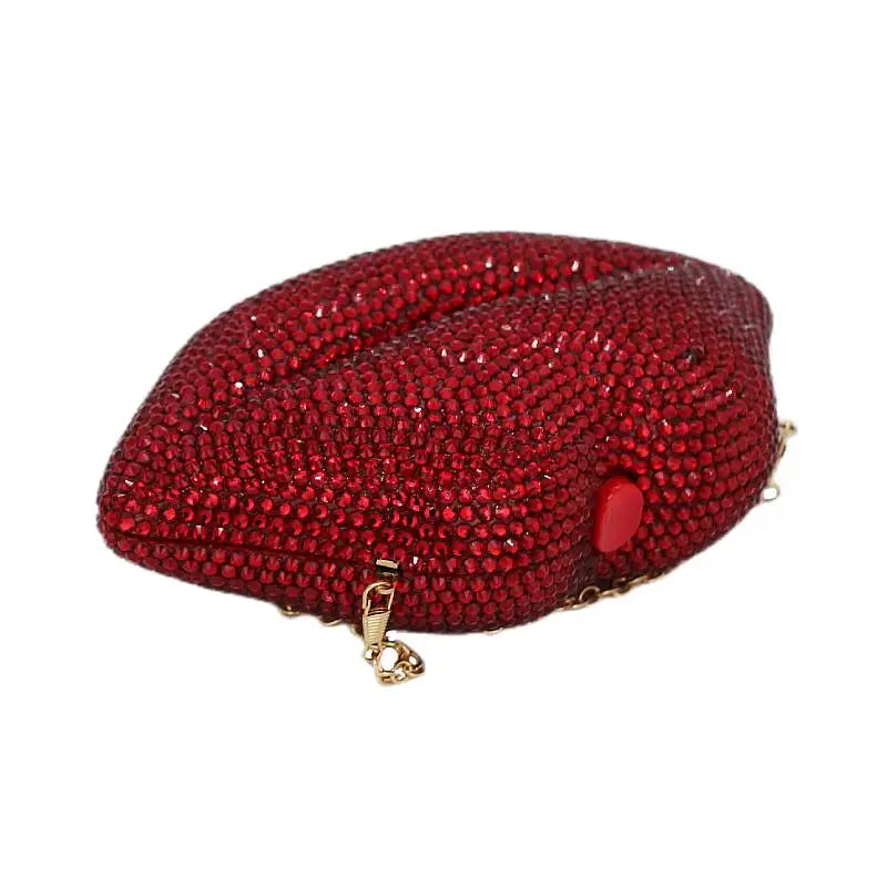 Luxury Red Lip Crystal Clutch | Sophisticated Diamond-Embellished Evening Bag | Elegant Novelty Lip-Shaped Handbag | "Dignified" Hard-Shell Dress Purse for Four-Season Formal Styling Luxegan