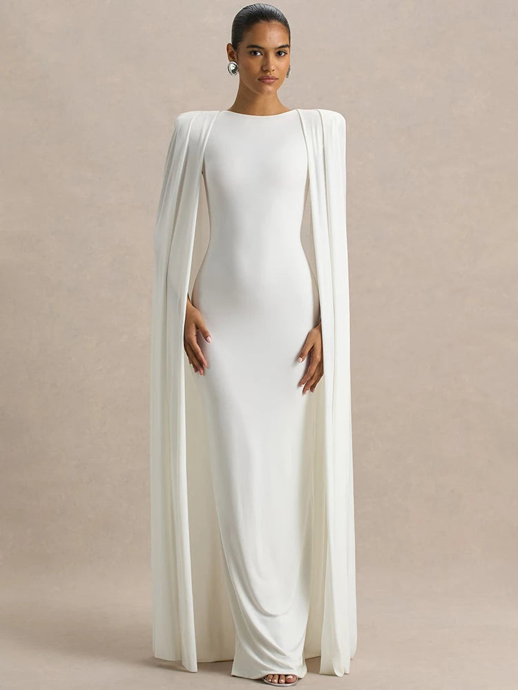 Solid O-Neck Full-Length Sleeve Slim Fit A-Line Midi Dress – Natural Waist, Polyester-Elastane, All Season Luxegan