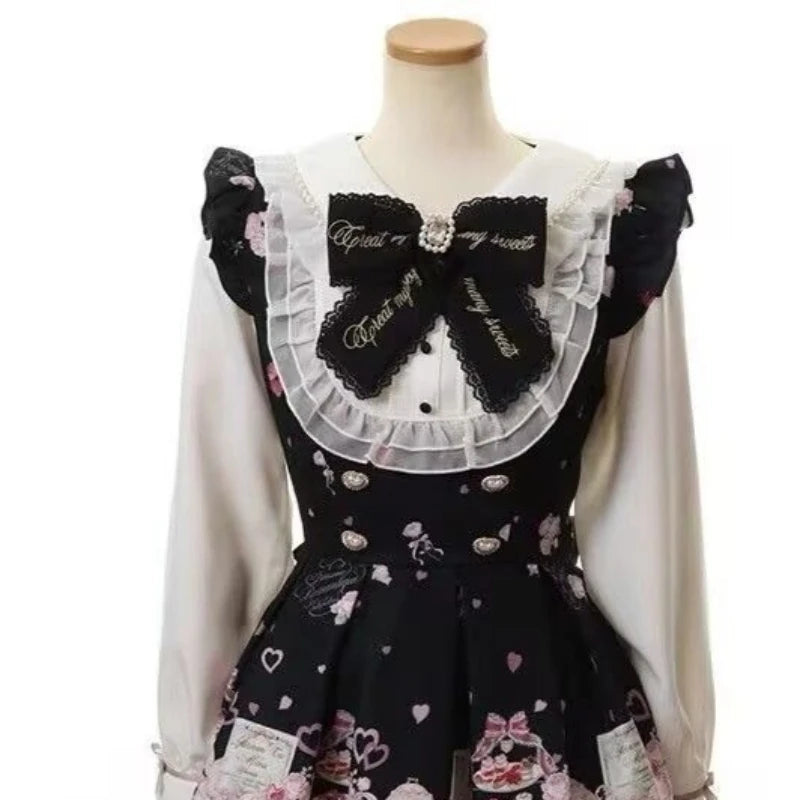 Bow Detail Two-Piece Dress Set – Top & Skirt, A-Line, Sweet Style, Autumn Luxegan