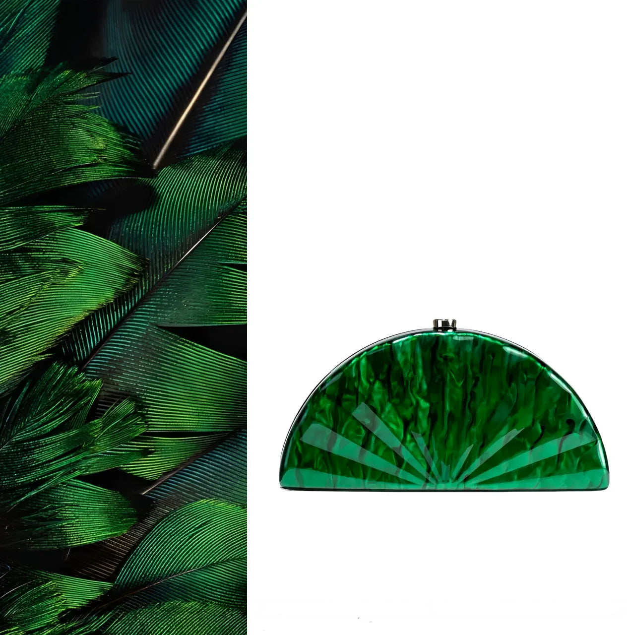 Acrylic Shell Minaudiere | Hard Marble Green Pearl Bridal Handbag Luxegan