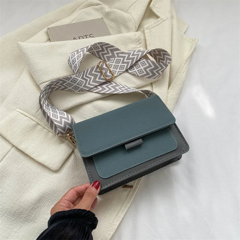 Fashion Wide Strap Crossbody Bag | Sophisticated Square Matte PU Leather Shoulder Bag | Elegant Casual Flap Handbag | Luxury "Dignified" Moderate-Hardness Purse with Applique Decoration Luxegan