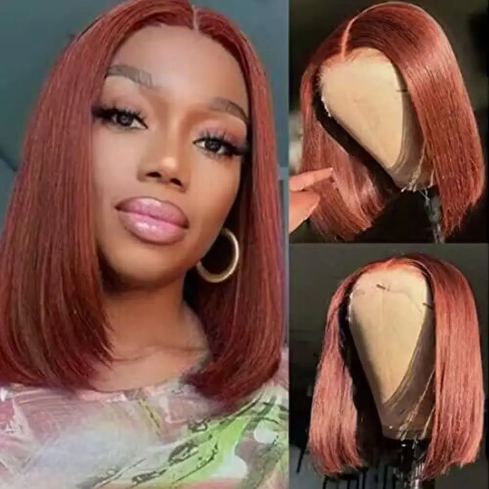  Ombre Honey Blonde & Red Wine Bob Wig | 13x4 HD Transparent Lace Front Human Hair Luxegan