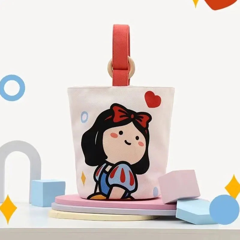 Disney Cartoon Canvas Bucket Bag | Casual Shoulder Bag Large Capacity Outing Shopping Bag | Women Sweet Cute Handbag Lunch Bag