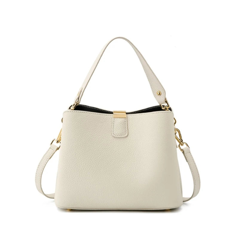 100% Cow Genuine Leather Bucket Bag | Luxury Designer Wide Strap Tote Luxegan