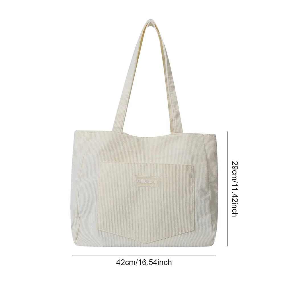 Large Capacity Corduroy Tote Bag | Shoulder Bag with Pockets & Compartments Luxegan