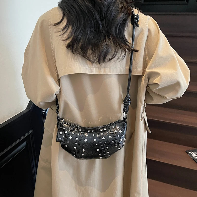 LEFTSIDE Rivets Design PU Leather Underarm Bags for Women 2025 New Punk Style Trend Female Shoulder Crossbody Bag Handbags