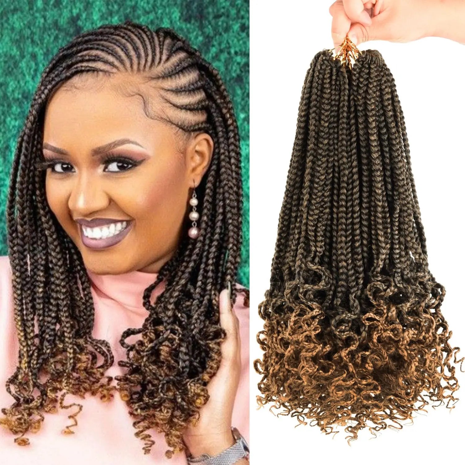 Pre-Looped Box Braids Crochet Hair with Curly Ends | Soft 3X Boho Braids - view 2