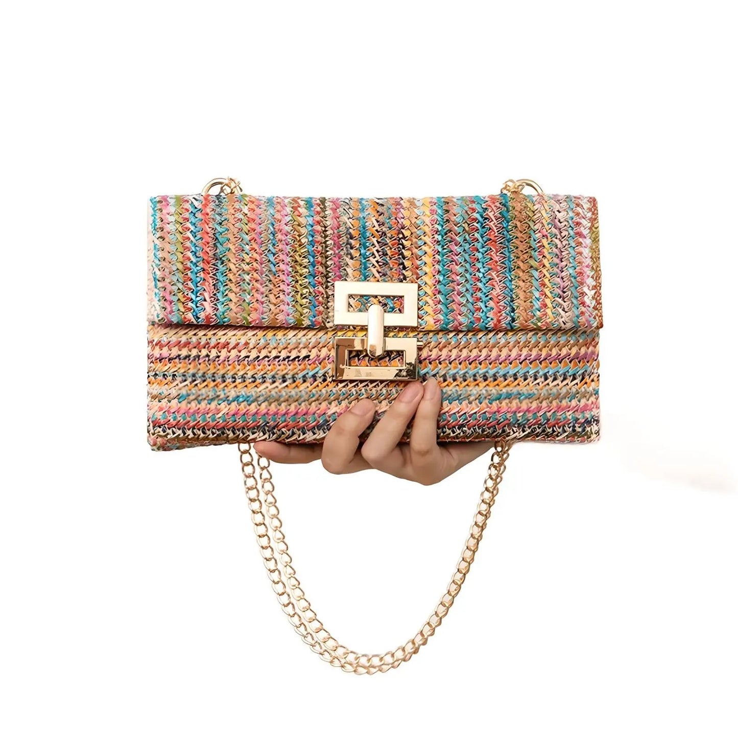 Straw Envelope Evening Party Handbag | Women's Woven Clutch & Chain Crossbody Purse Luxegan