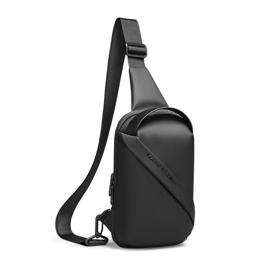 MR 8518 Men's Oxford Sling Chest Bag | 7.9-Inch Waterproof Moto Biker Crossbody Bag | Premium Anti-Theft USB Charging Shoulder Bag | Black New Fashion Bowling Shaped Sling Pack Luxegan