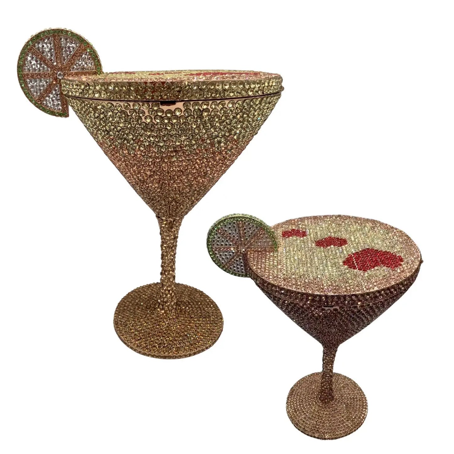 Jewels Martini-Glass Evening Purse | Sophisticated Diamond-Encrusted Bridal Handbag | Elegant Crystal Dinner Clutch | "Dignified" Rhinestone-Detailed Minaudière for High-Fashion Party Styling Luxegan