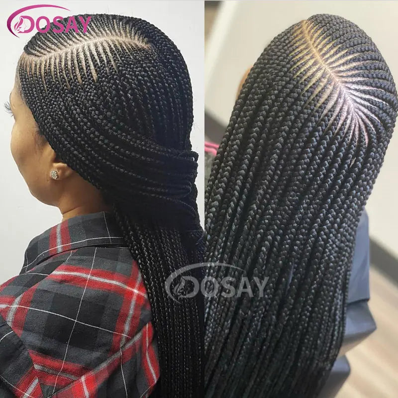 36" Full Lace Frontal Braids Wig Synthetic Side Part Knotless Cornrow Braided Lace Front Wig Twist Braided Faux Locs Braid Wigs Luxegan