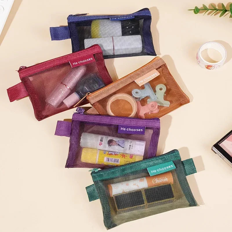 Pequeño Bolso Cuadrado de Color Sólido para Monedas, Organizador de Nylon de Malla para Pintalabios, Llaves, Auriculares, Tarjetero de Bus, Banco, Identificación, Tarjetas de Crédito, Estuche de Almacenamiento