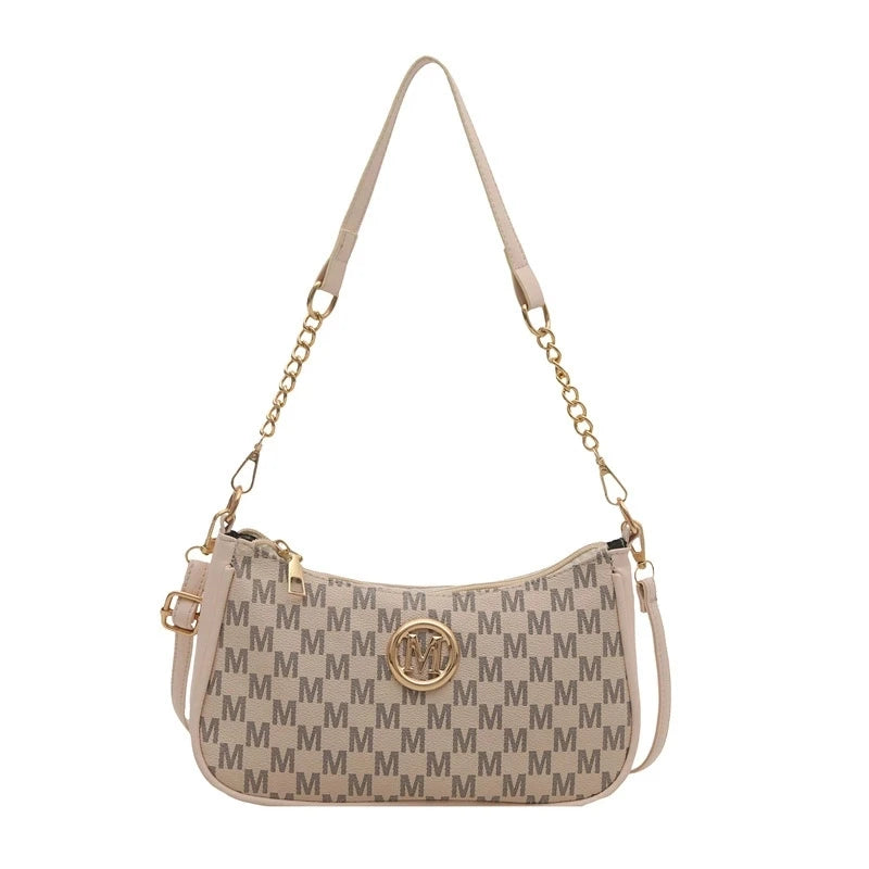 Vintage Style Half-Moon Handbag | Sophisticated Sequined Crossbody Bag for Women | Elegant Letter Print Messenger with Adjustable Strap | Fashion-Forward Party Purse & Versatile Shoulder Tote Luxegan