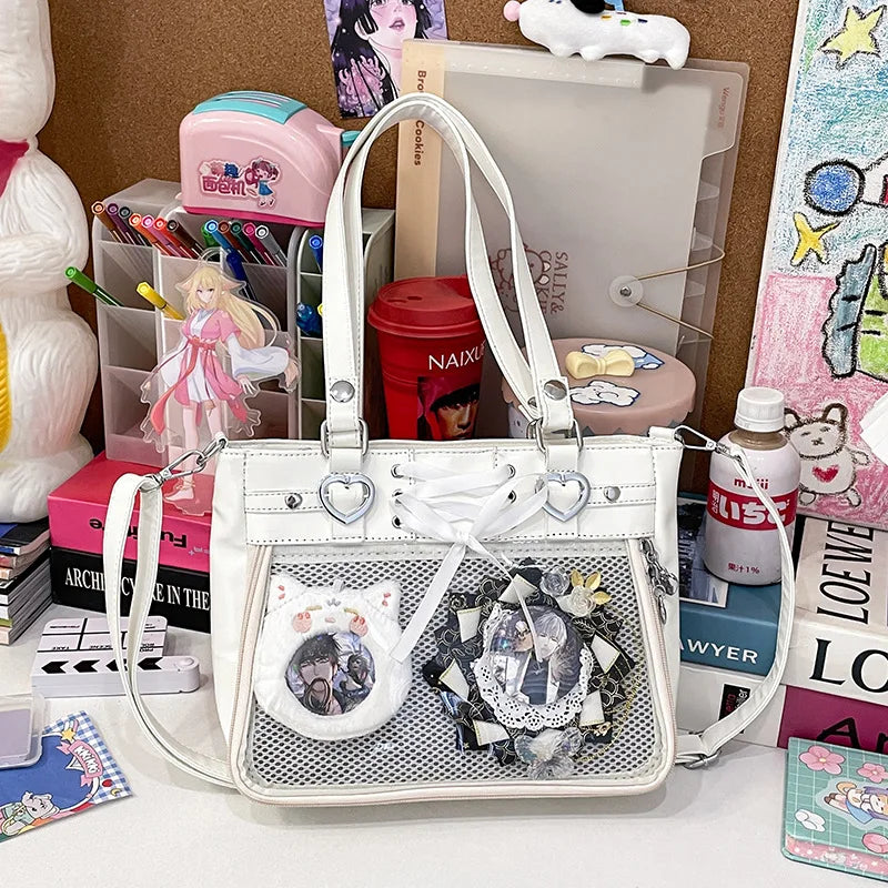 Small Red Heart Ita Bag Crossbody | Kawaii Clear Cute Shoulder Bag for Women & Student Girls (Japan Style) Luxegan
