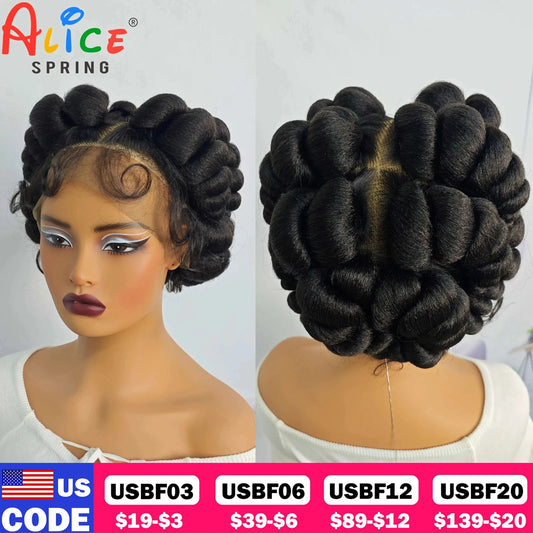 Natural Color 6Inch Transparent Full Lace Braided Wigs Short Cute Handmade Bantu Synthetic Braided Lace Wigs Knotless Braids Wig Luxegan
