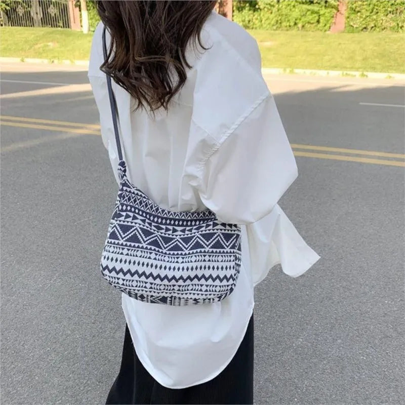 Women’s Ethnic Style Canvas Shoulder Bag | Simple Trend Messenger & Handbag | Small Woven Beach Bag & Versatile Daily Tote Luxegan