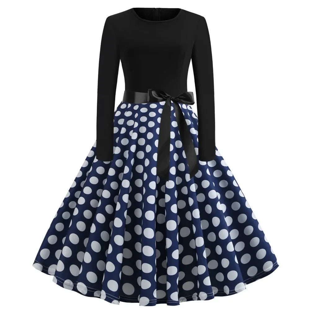 Harajuku Vintage Music Note Print Party Dress | Casual Retro Long-Sleeve Spring Autumn Midi | Full-Sleeve Loose-Fit A-Line Dress with Sashes Luxegan