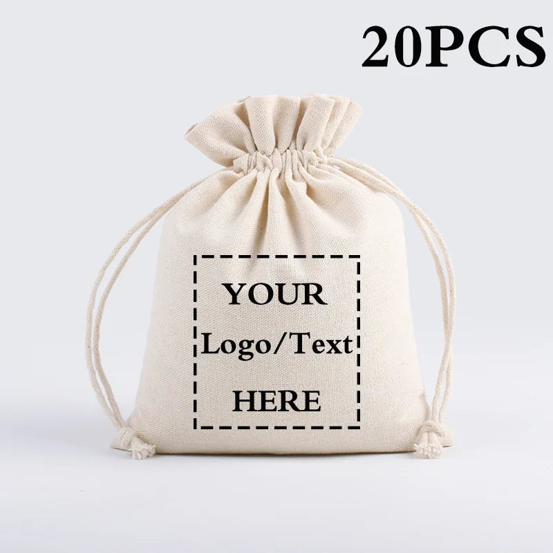 LOGO Custom Cotton Drawstring Bags | 10/20pcs Personalized Anti-Dust Storage Pouches | Eco-Friendly Gift Packaging for Home, Parties, Eid, Easter, and Christmas Luxegan