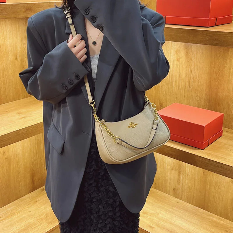 Women’s Luxury Lychee Pattern Crossbody Bag | High-End Soft Leather Underarm Bag | Fashion Casual Dumpling Hobo Tote Luxegan