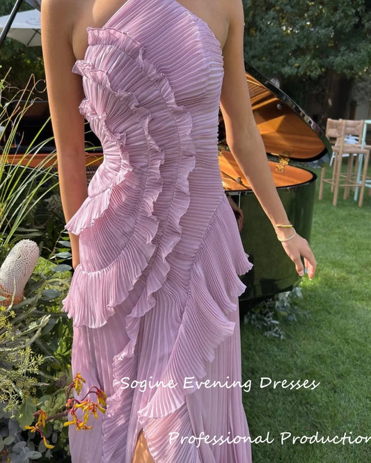 Halter Chiffon Cocktail Party Dress | Pleated Ruffle Asymmetric Evening Dress Luxegan