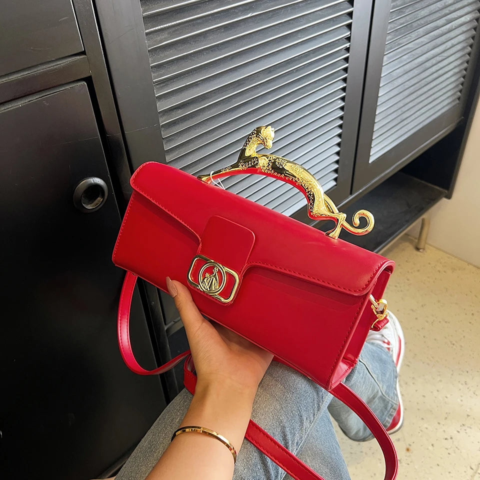 New Ladies Simple Fashion Shoulder Bag | Luxury Brand Design PU Leather Baguette | Metal Buckle Party & Commuting Bag Luxegan