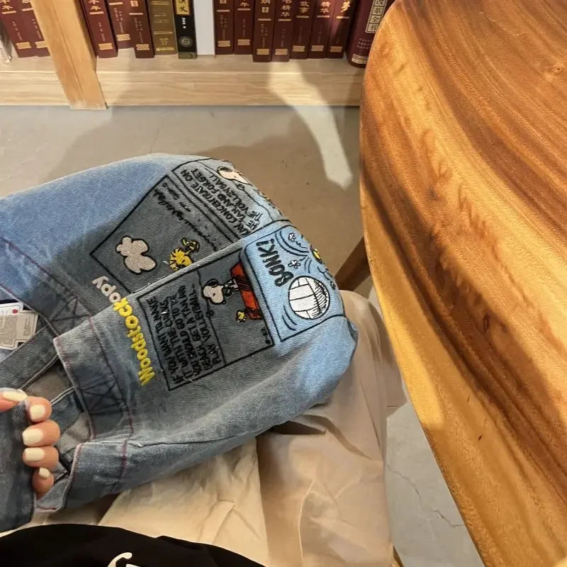 New Japanese Fashion Snoopy Embroidered Denim Shoulder Bag | Retro All-match Large Capacity Portable Crossbody Tote (Unisex) Luxegan