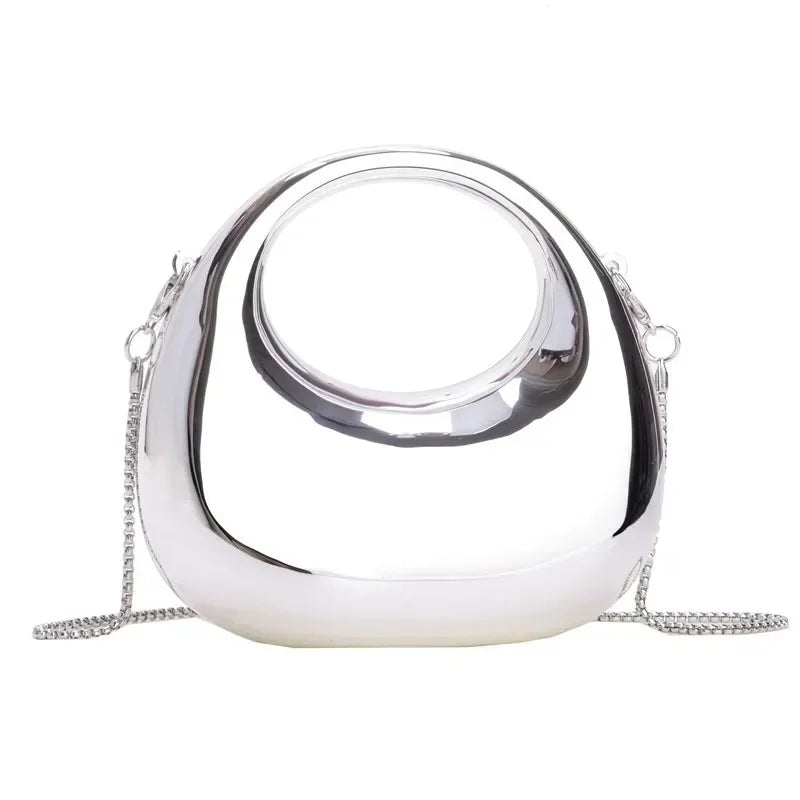 Metallic Half-Moon Minaudiere | Hard Crossbody & Clutch Luxegan