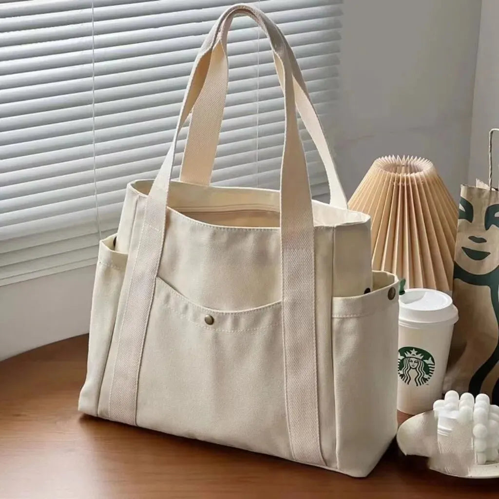 Large Capacity Canvas Tote Bag | Sophisticated "High Appearance" Work Silhouette | Elegant "Art Student" Commuting Shoulder Bag | "Dignified" Solid Casual Tote for Radiant Versatile Styling Luxegan