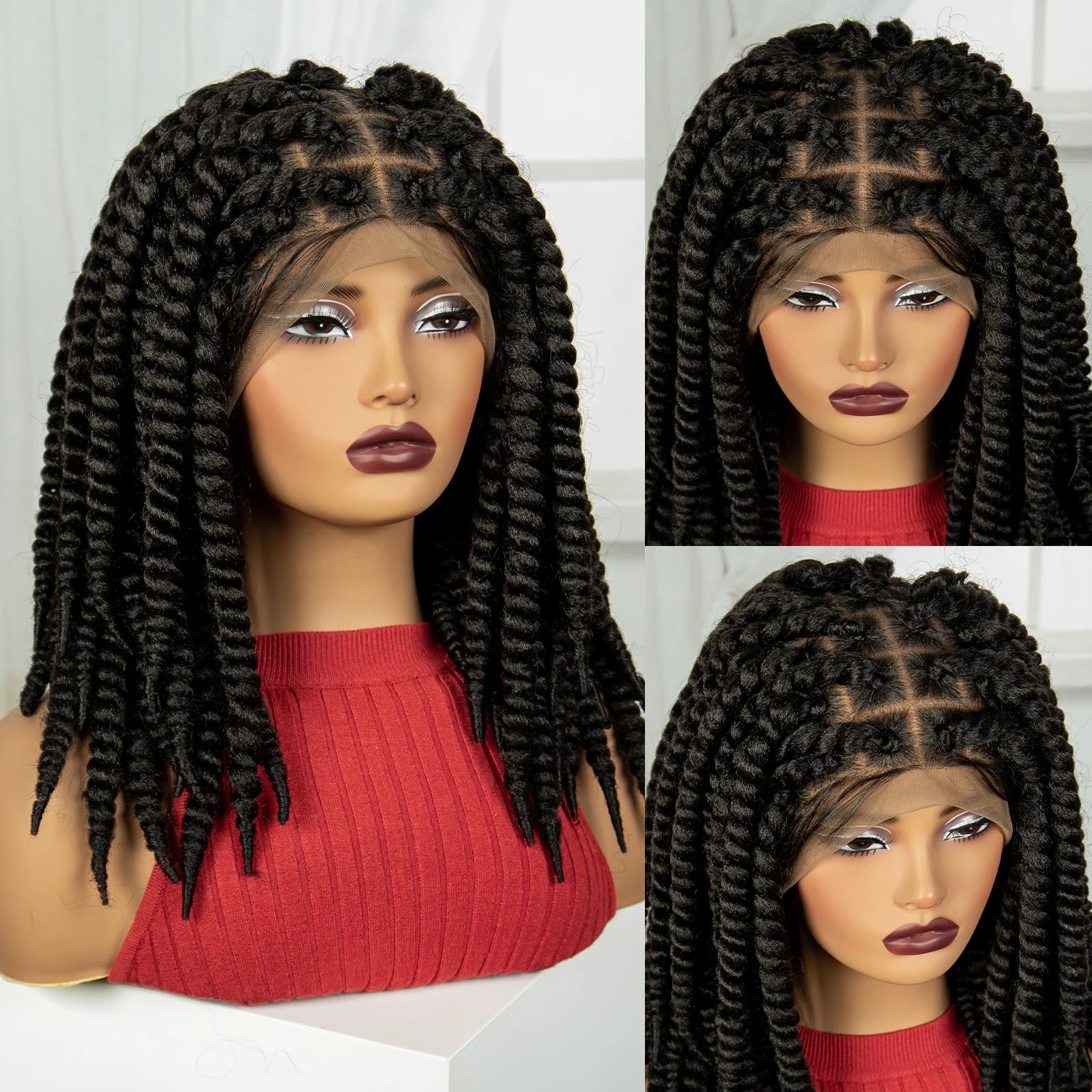 16" Knotless Box Twist Braids Wig | Full Lace | Baby Hair Luxegan
