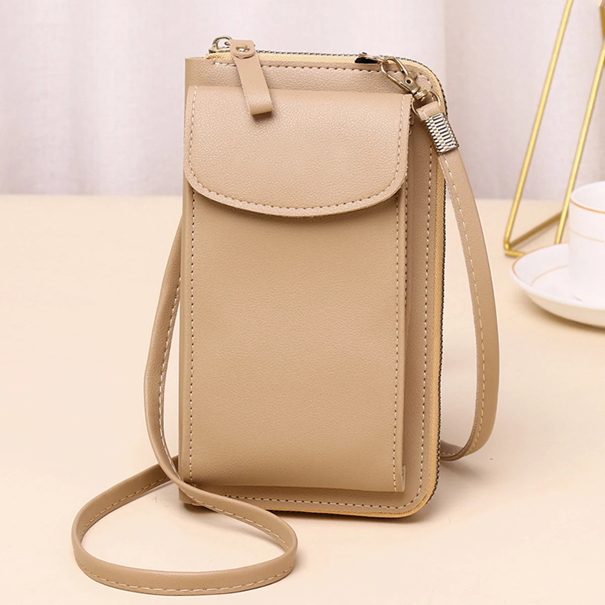 Fashion Women’s Small Crossbody Messenger Bag | Mini PU Leather Shoulder Purse | Elegant Ladies' Phone Handbag with Letter Detail | Versatile Solid Color Flap Clutch Luxegan