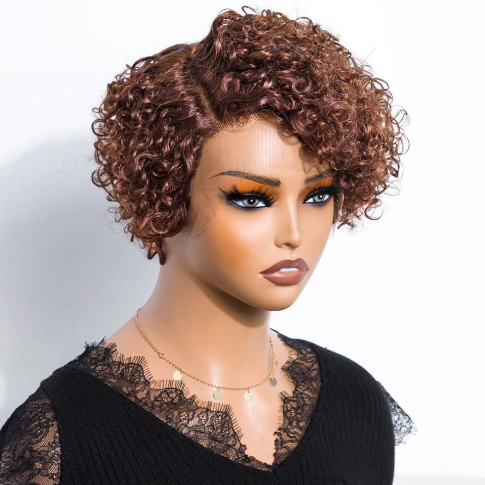 Natural Black Pixie Cut Wig | Short Curly Bob 13x1 Lace Front Human Hair (Pre-Plucked) Luxegan