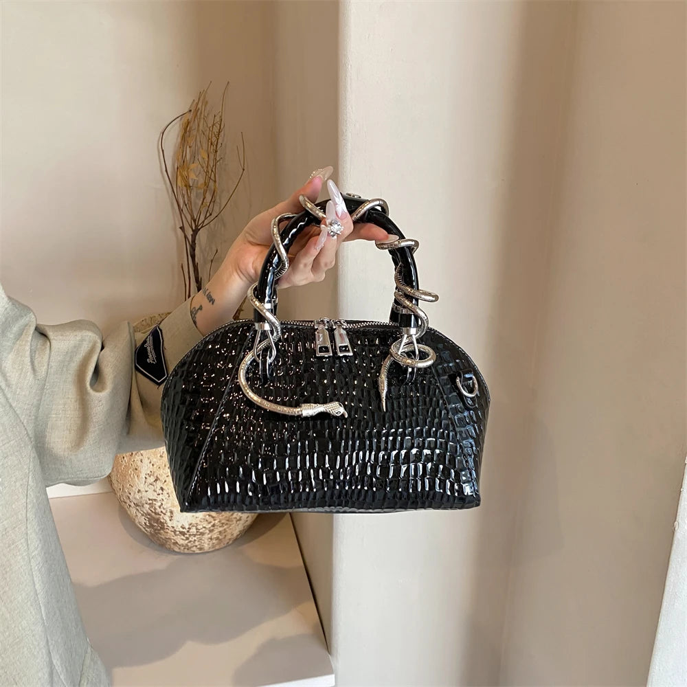 Crocodile Pattern Shell Bag | Designer Top-Handle & Crossbody Purse Luxegan