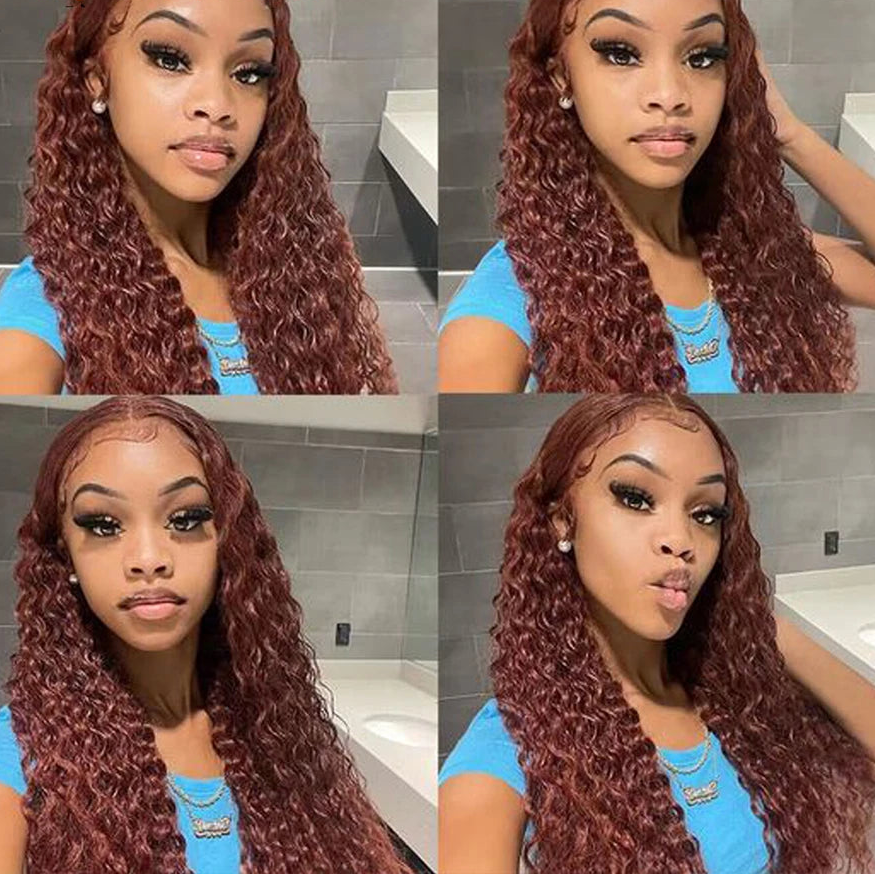 Auburn Brown Deep Wave Human Hair Blend Bundles | 10–30 Inch Luxegan