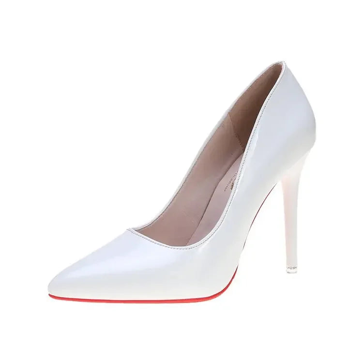 Concise Flock Stiletto Pumps | Sophisticated 11.5cm Pointed Toe High Heels | Elegant "Big Size" 35–45 Wedding Shoes | "Dignified" Classic Red & Gray Office Pumps for Radiant Versatile Styling Luxegan