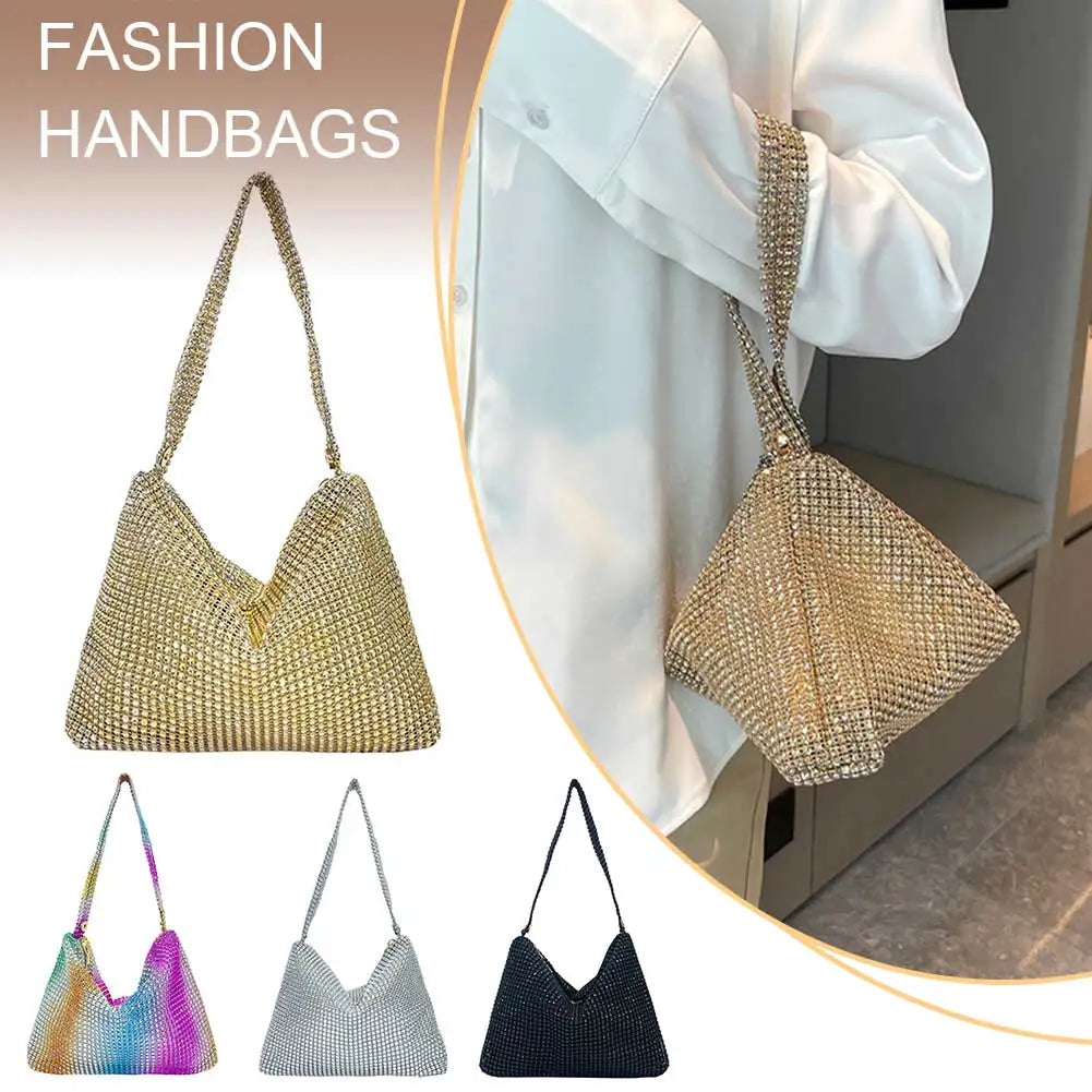 Glitter Rhinestone Evening Dinner Clutch | Sophisticated Stylish Large Capacity Underarm Bag | Elegant Everyday Sparkling Shoulder Bag | "Dignified" Soft Polyester Minaudière for Versatile Styling Luxegan