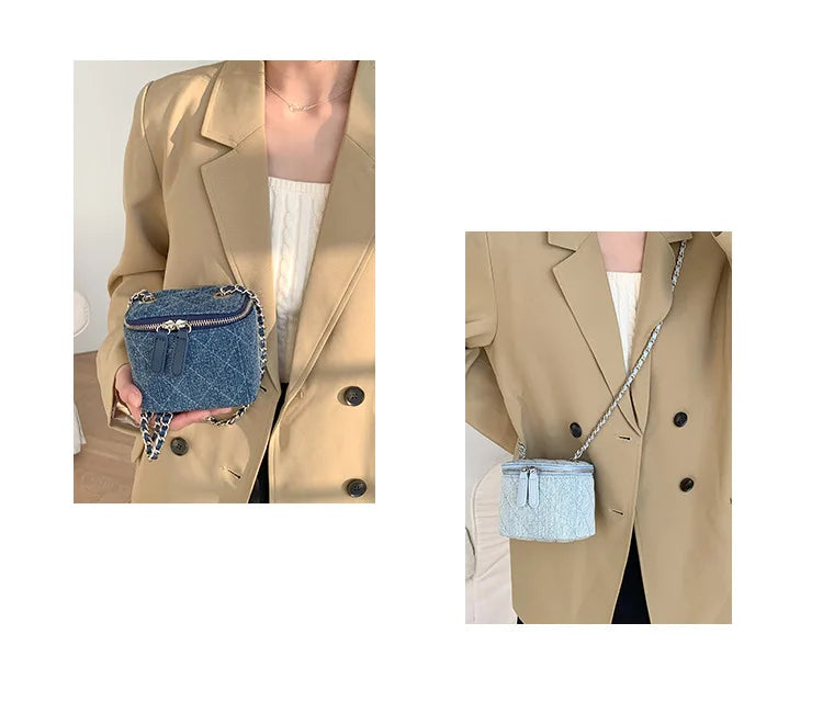 Mini Denim Crossbody Bags for Women | Lingge Chains Shoulder Bag & Fashion Brands Box Bag (Lipstick Coins Purses & Handbags) Luxegan