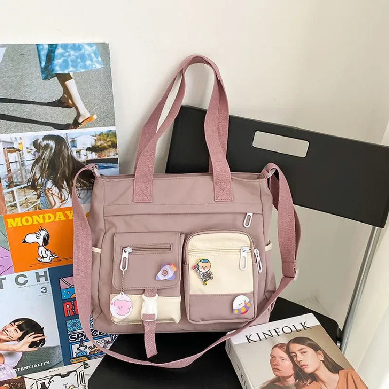 Nylon Patchwork Square Bag | Soft Waterproof Ladies Messenger Satchel Luxegan