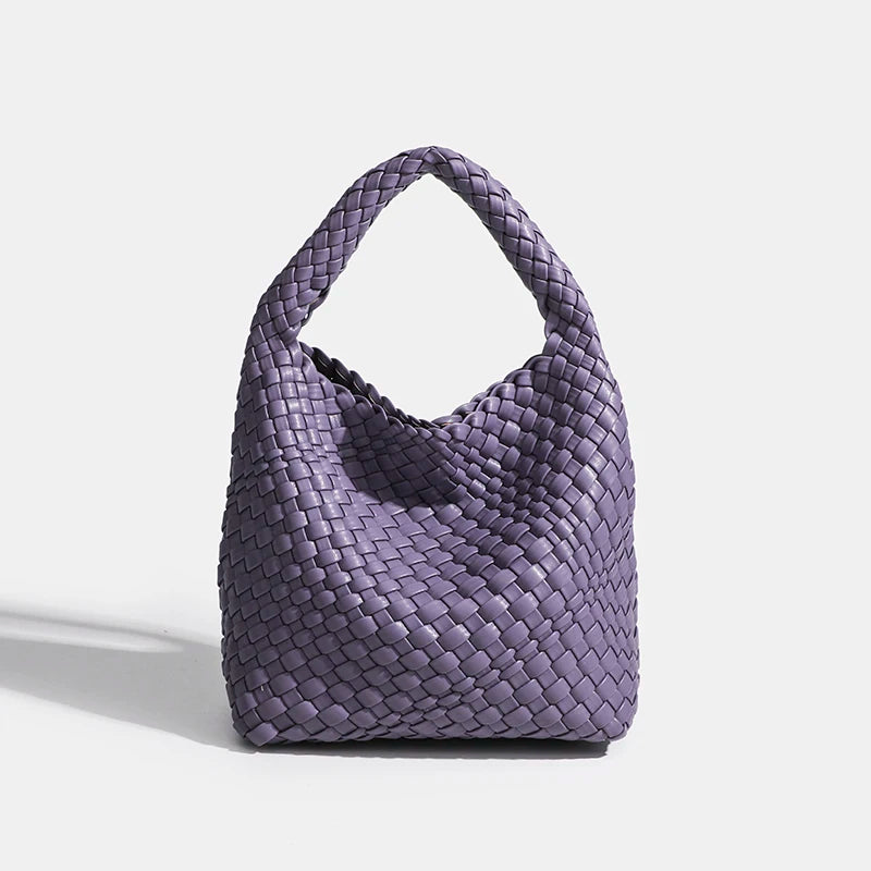 PU Woven Composite Bucket Bag | Soft Fashion Criss-cross Tote Luxegan