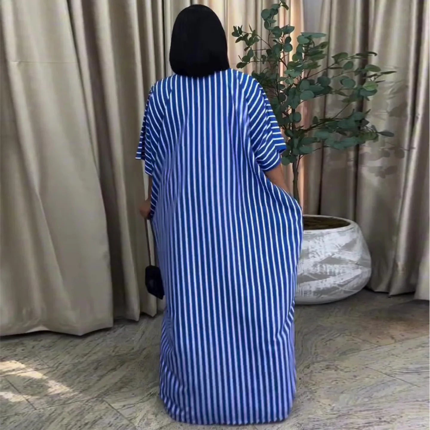 Women's V-Neck Short Sleeve A-Line Midi Dress – Casual Loose Fit Luxegan