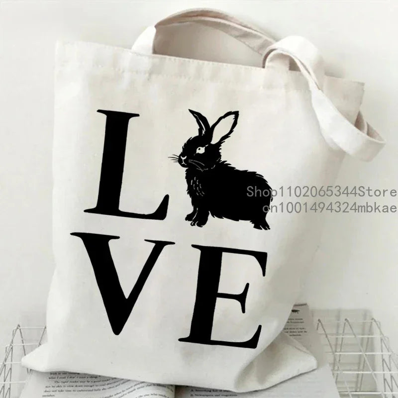 Cute Rabbit Pattern Canvas Tote Bag | Unisex Cartoon Bunny Portable Shopping Bag | Fashion Large Capacity Teen Daily Handbags Luxegan