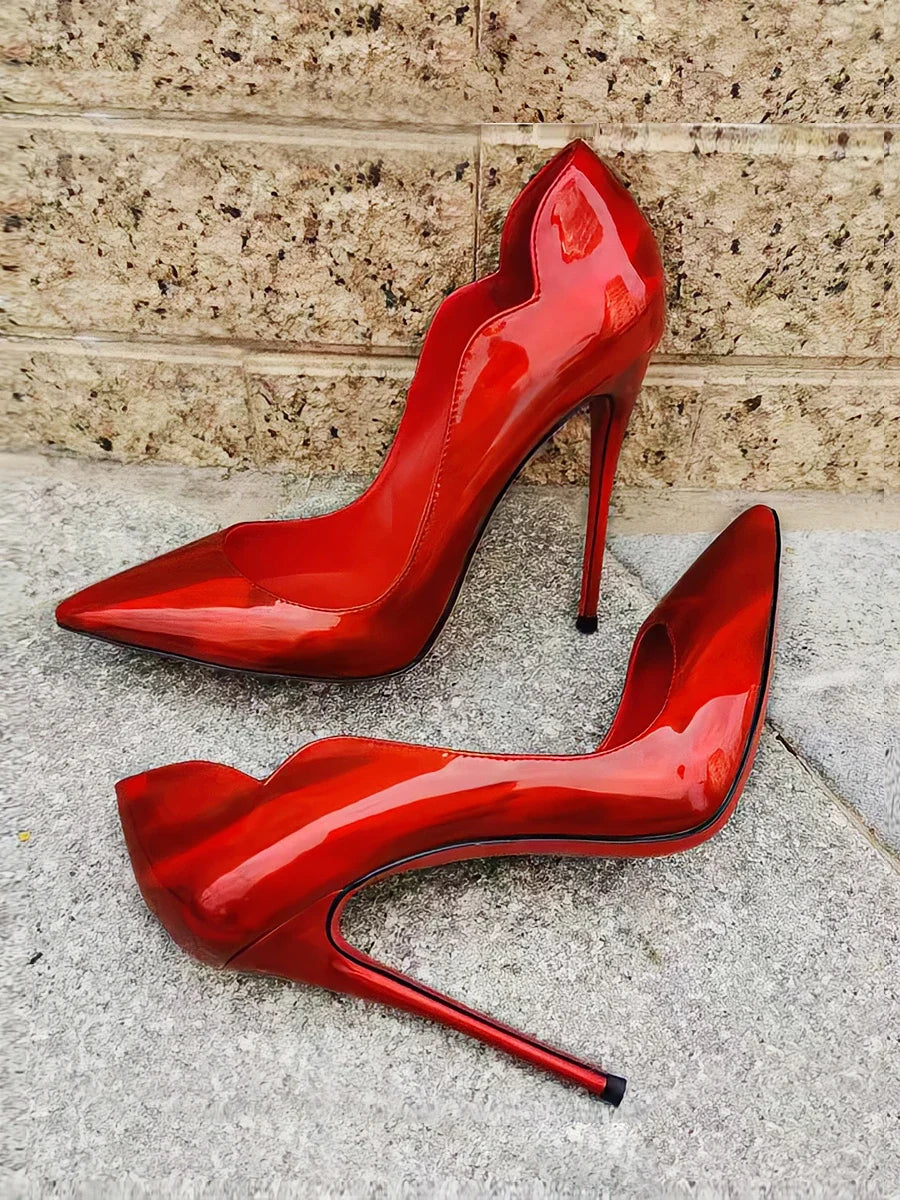 New Spring/Summer 12cm Ultra Shallow Stiletto | Sophisticated Black Red-Bottom High Heels | Elegant "Handmade Patent Leather" Silhouette | "Dignified" Sexy Pointed Single Shoes for Radiant Versatile Styling Luxegan