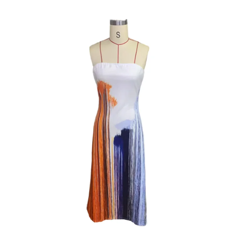 Women's Temperament Print Tube Top Maxi Dress | Sexy Strapless Backless Split Long Dress | Elegant High-Waist Summer Party Dress | Premium Tatting Regular Fit Ankle-Length Straight Gown Model 52137 Luxegan