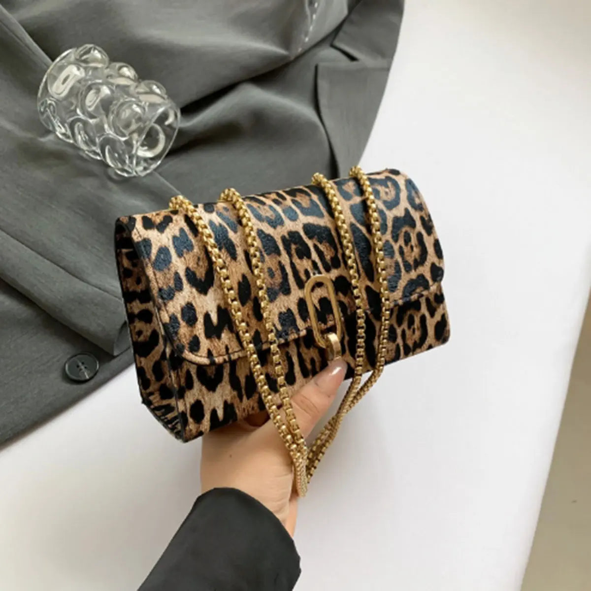 Leopard Print Fashion PU Shoulder Bag | Retro Chain & Crossbody Luxegan