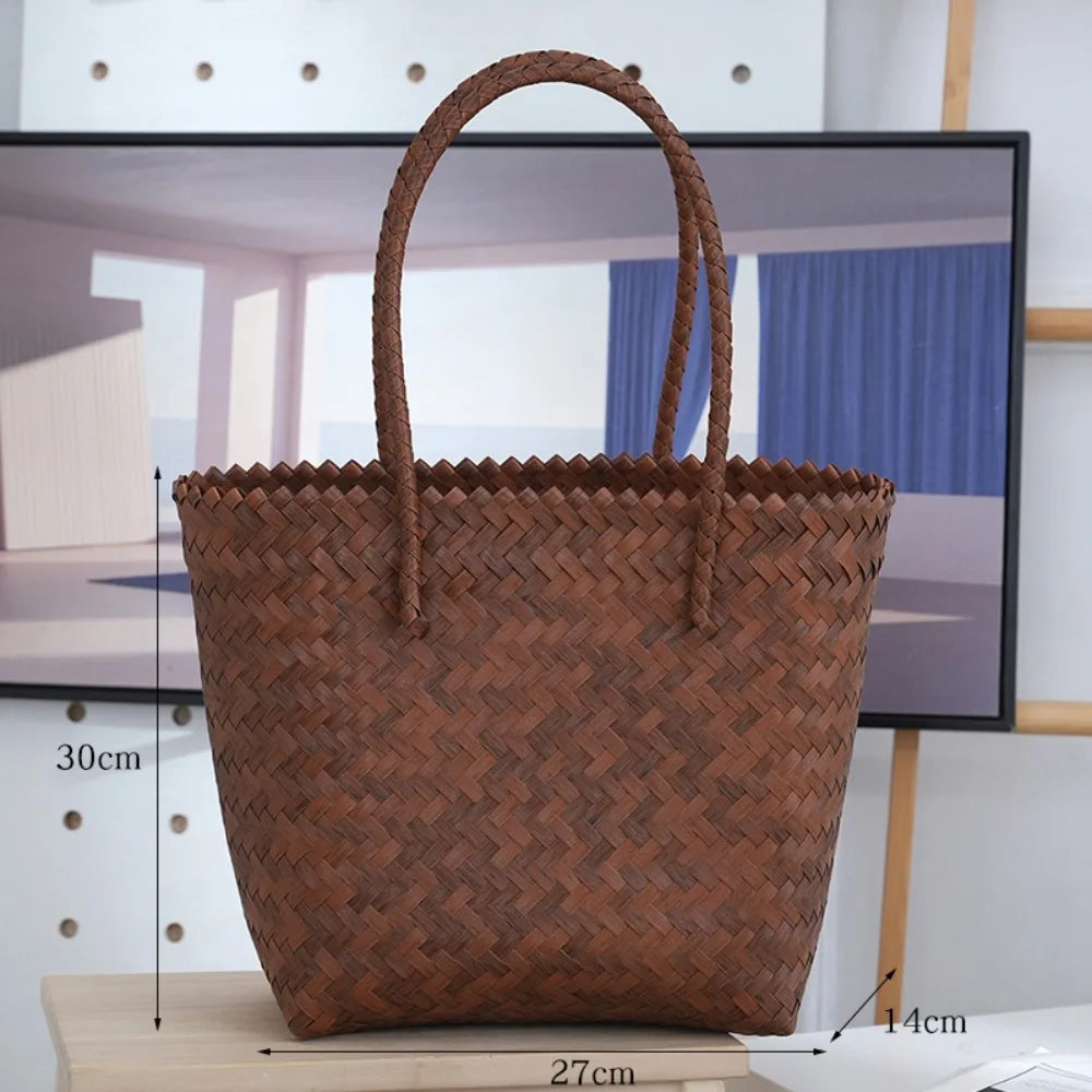 Women's Woven Large Capacity Bamboo Handle Handbags | Crochet Bag & Casual Female Shopping Tote (Vacation Beach Bag) Luxegan