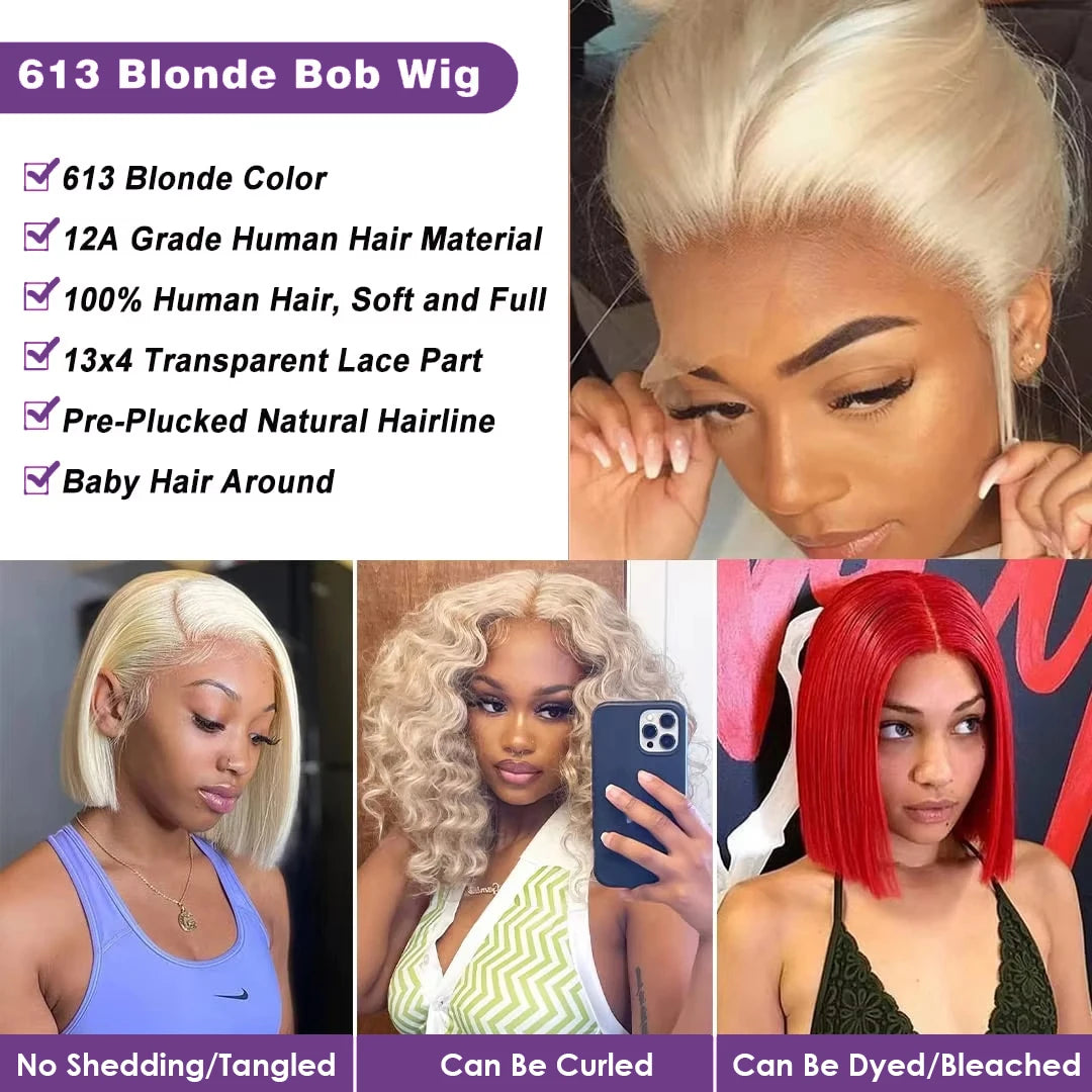 Honey Blonde #613 Straight Bob Wig | Sophisticated "13x4 Lace Frontal" Silhouette | Elegant 200% Density HD Transparent Unit | "Dignified" High-Performance Brazilian Human Hair for Radiant Versatile Styling Luxegan 