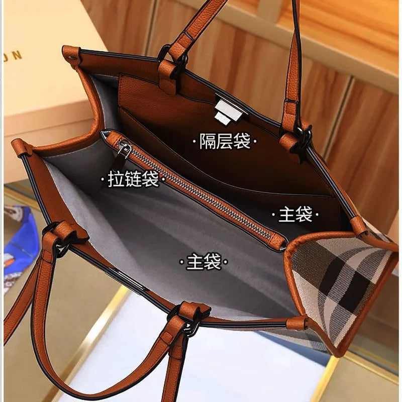 Hard Canvas Striped Designer Tote | Large Capacity Shopping & Shoulder Bag Luxegan