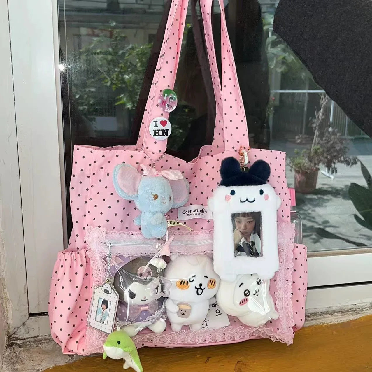 Canvas Y2K Ita Satchel | Soft Polka Dot Large Capacity Commuter Bag Luxegan