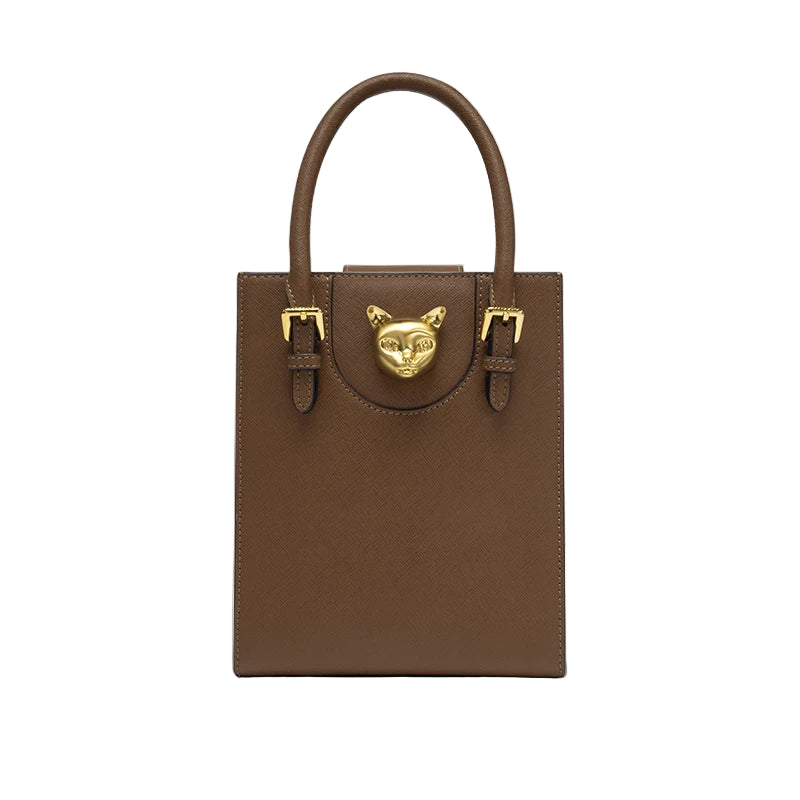 Hard Split Leather Cat Luxury Mini Bag | Designer Box Crossbody Luxegan